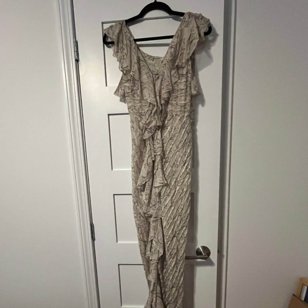 Kate Moss for Topshop pintuck and ruffle-front floral print chiffon gown